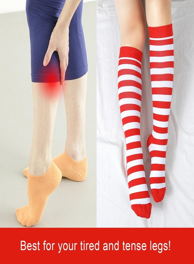 Junely Compression Socks for Women Striped Knee High Stockings for Christmas Halloween Running Athletic Nurses Pregnant Women Work Support Travel Flight Sports Gifts Red White - Image 4